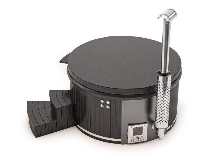FinnTherm Badefass Stockholm Spa Edition Deluxe aus Holz in Schwarz 2x2m