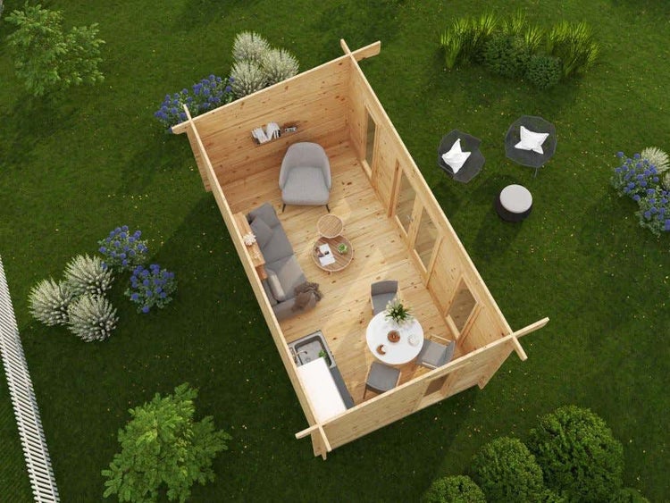 Alpholz Schwedenhaus Liv Gartenhaus aus Holz, Holzhaus mit 34 mm Wandstärke, Blockbohlenhaus mit Montagematerial, Naturbelassen 5,3x3m
