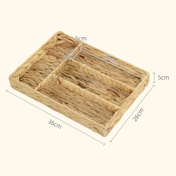 HOMCOM 2er-Set Aufbewahrungskorb, geflochtener Körbe aus Wasserhyazinthe, zum Aufbewahrung und Organisieren, für Wohnzimmer, Küche, Schlafzimmer, 36 x 26 x 5 cm, Naturholz