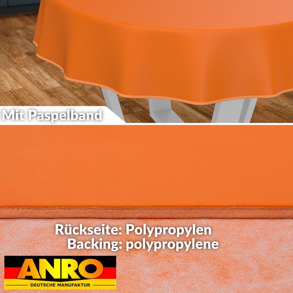 Orangene Tischdecke mit Paspelband und Polypropylen-Rückseite