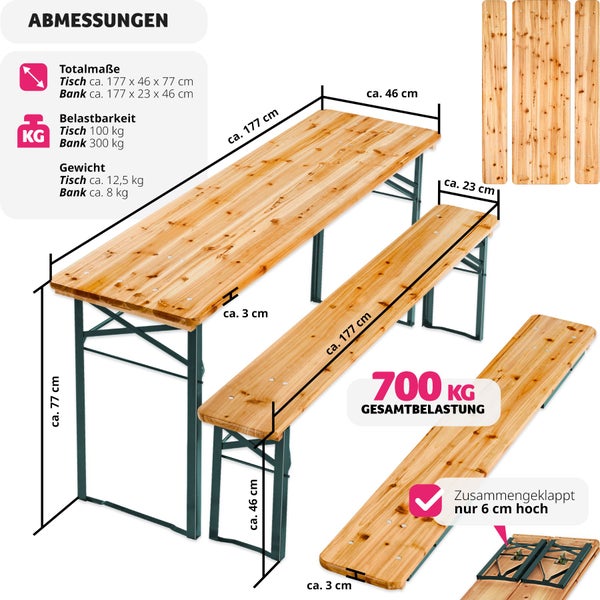 Bierzeltgarnitur tectake  Holzlackierung mit Klarlack 3-teilig braun