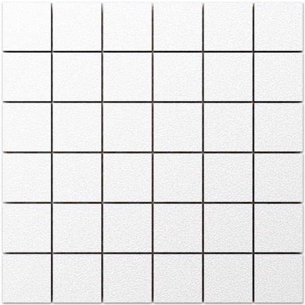 Quadratisches weißes Keramikmosaik mit strukturierter Oberfläche.