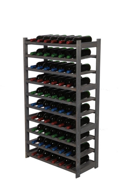 PROREGAL Weinregal SPREEWALD HxBxT 124x70x33cm 60 Flaschen auf 10 Ebenen Massives Kiefernholz Grau geölt