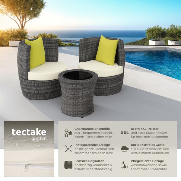 Rattan Sitzgruppe tectake Nizza stapelbar mit Aluminiumgestell grau