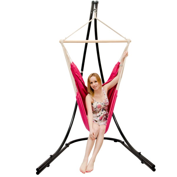 AMANKA 210cm Hängestuhlgestell inkl. XXL Hängestuhl 185x130cm Hängesessel Pink