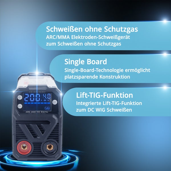 STAHLWERK Schweißgerät ARC 200 MD Digital - DC MMA Lift-TIG Inverter 200 Ampere