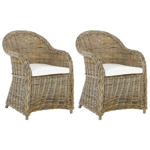 Gartensessel 2er Set mit Auflagen SUSUA Rattan Naturfarben