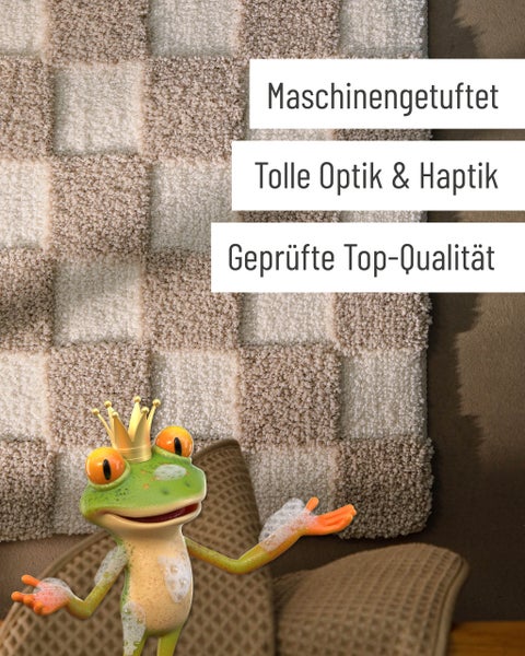 Nahaufnahme eines grünen Hochflor-Teppichs mit weichen Fasern und dichter Textur.