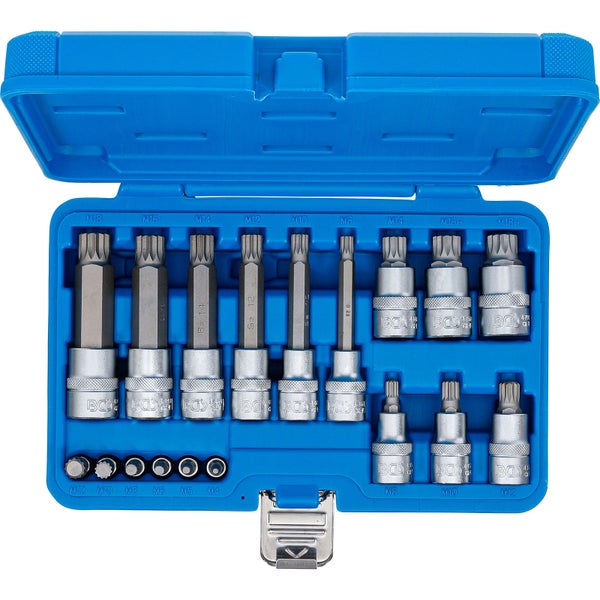 BGS Bit-Einsatz-Satz Antrieb Innenvierkant 6,3 mm (1/4) / 12,5 mm (1/2) Innenvielzahn (für XZN) 18tlg. - 5172