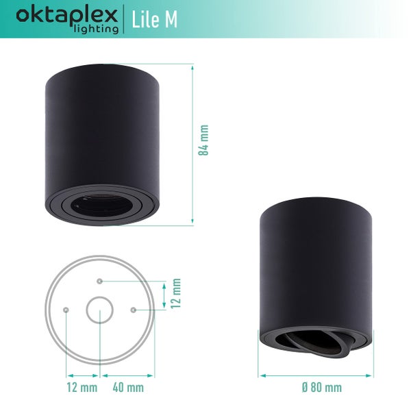 Aufbaustrahler Lile M Schwarz 4,8W 4000K Neutralweiß 380 Lumen Aluminium Schwenkbar Aufputz LED Modul 230V Leuchte für Zuhause