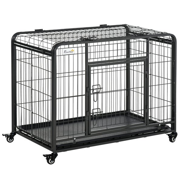 PawHut Hundekäfig, Transportkäfig, 94 x 58 x 69,5 cm, Metall, Grau+Schwarz