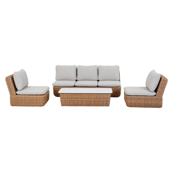 Ivana Loungeset Rattan 4 Teile mit Kissen natur. 1 X 1 X 1 cm