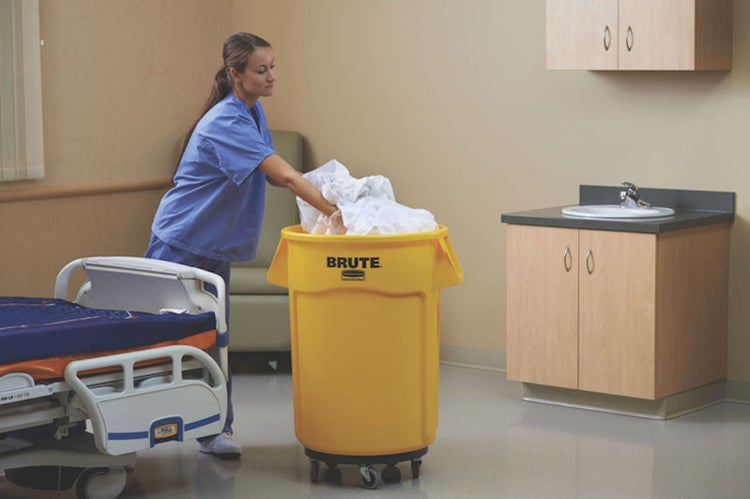PROREGAL Rubbermaid Brute Runde Mehrzwecktonne Mit Belüftungskanälen 166,5 Liter HxBxT 79,6 x 71,7 x 61,2 cm Aus Widerstandsfähigem Kunststoff Gelb