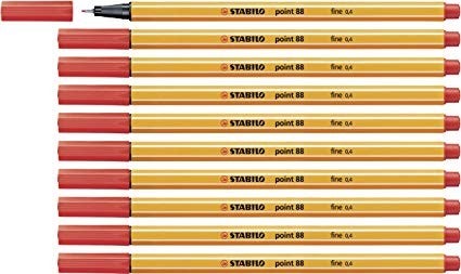 STABILO, Fineliner Point 88 rot, 10er Pack