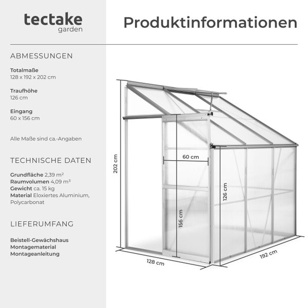 Abmessungen und technische Daten des Gewächshauses