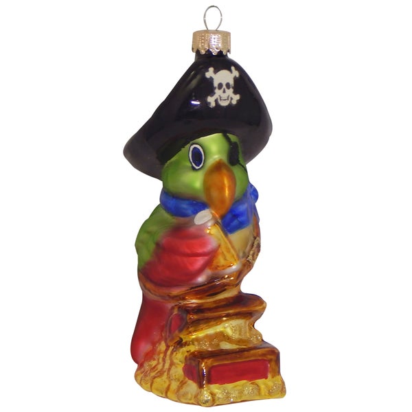 Papagai als Pirat 11cm, Glasornament, mundgeblasen und handekoriert, 1 Stck.
