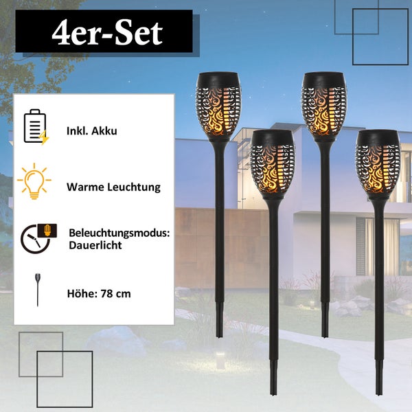 Outsunny Solarleuchte, Gartenlicht, 4er-Set Lampe, 6–8 h, IP44 Wasserfest, Ø12 x H72 cm, Kunststoff, Schwarz