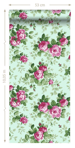 Tapetenrolle mit Rosenmuster, Abmessungen 53 cm x 10,05 m