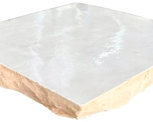 Handgefertigte Wandfliese Zellige Alhambra 06 Blanc Casse 10x10cm glänzend