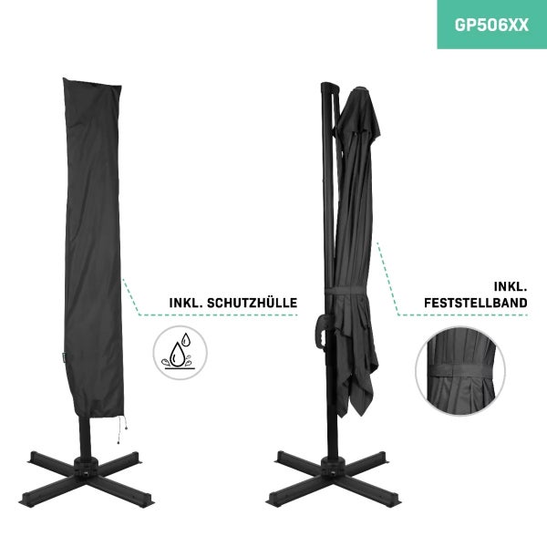 VONROC Sonnenschirm Pisogne 300x300cm - Freischwingender Sonnenschirm | Anthrazit/Schwarz