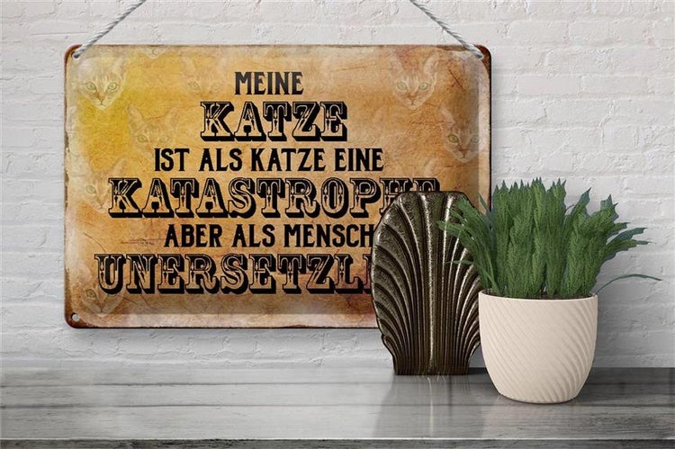 Blechschild Spruch 30x20cm meine Katze ist eine Katastrophe