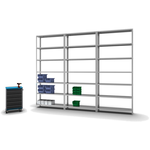 PROREGAL Fachbodenregal Schraubsystem Heavy-Duty Grundregal HxBxT 300 x 130 x 30 cm 7 Ebenen Fachlast 350 kg Beidseitig Nutzbar Verzinkt