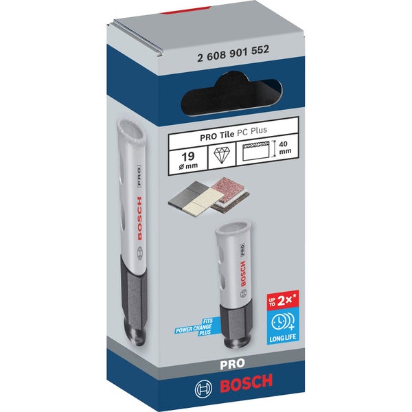 Bosch Pro Fliesenbohrer PC Plus, Durchmesser 19 Millimeter, Bohrtiefe 40 Millimeter, Verpackung