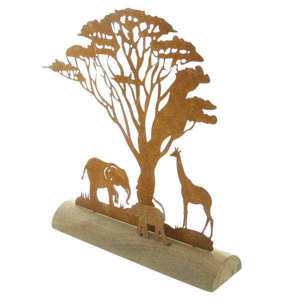 FRANK FLECHTWAREN | Deko-Objekt Savanne, METALL, HOLZ, 27 x 6 x 27 cm