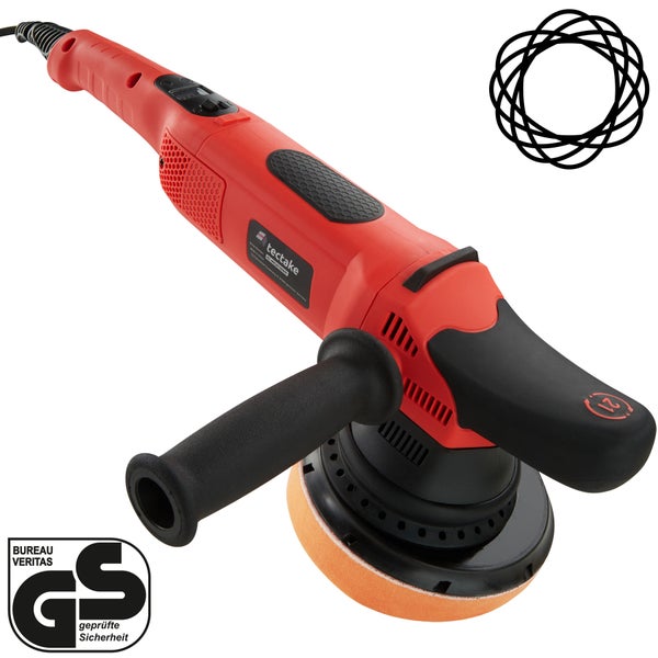 28-teiliges Exzenter Poliermaschinen-Set tectake  inklusive Lackpolitur, 2 Mikrofasertüchern, Wischer, Schwamm, Handschuh und 2 Ersatzkohlen 810 W schwarz/rot