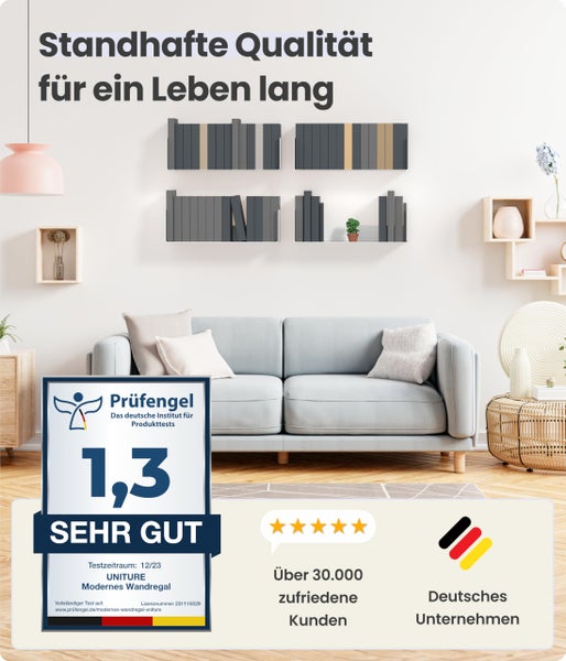 UNITURE® - 2er Set - Wandregal weiß - Moderne Regal Wand Design - 2x42 cm Bücherregal schwebend, Bilderleiste weiß - Wandregal, Regal weiß, Regalbrett weiß, wandregal weiß