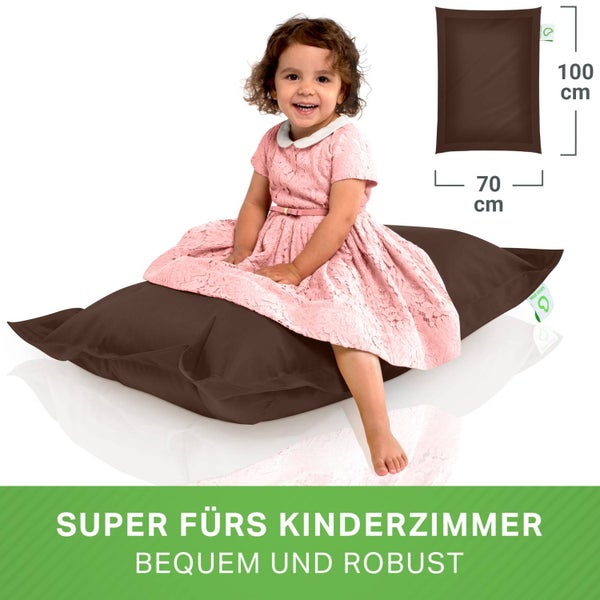 Green Bean Kinder-Sitzsack 70x100cm & 70 Liter EPS-Perlen Füllung - Indoor & Outdoor - Bean Bag Sitzkissen Bodenkissen Sessel Riesensitzsack Liegekissen für Jungen & Mädchen Dunkelbraun