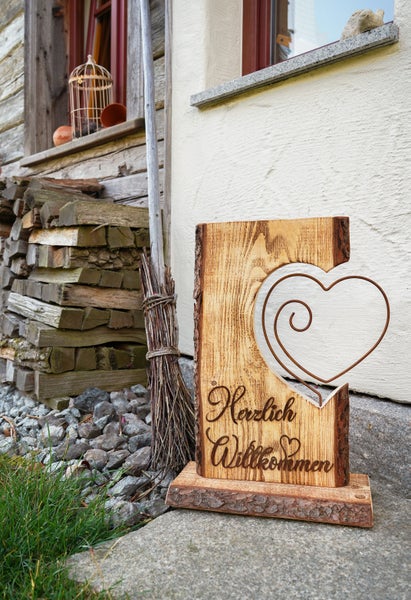 BADEKO Edelrost Holzständer Sandra -Herzlich Willkommen-
