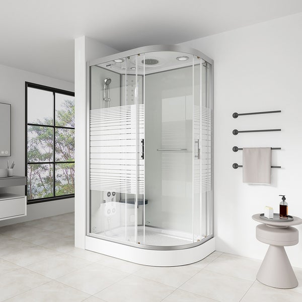 Home Deluxe - Dampfdusche WHITE PEARL - Maße 120 x 80 cm Rechts - inkl. Dampffunktion, Regendusche, Radio und Zubehör I Fertigdusche, Dusche, Duschtempel