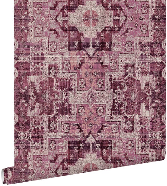 ESTAhome Tapete orientalisches Kelim-Patchwork Burgunderrot - 53 cm x 10.05 m - 148657