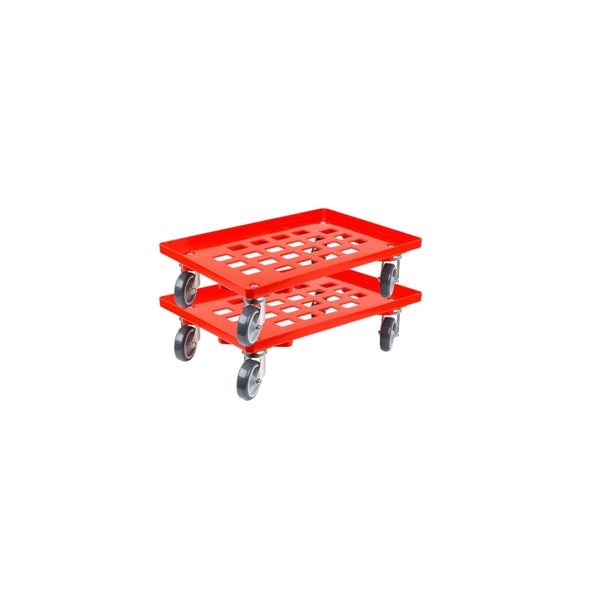 PROREGAL SparSet 2x Transportroller für Euroboxen 60 x 40 cm mit Gummiräder Rot Gitter/Rasterdeck 4 Lenkrollen Traglast 300 kg