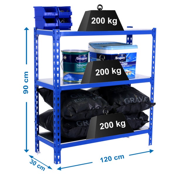 Schwerlastregal BABY METAL SHARK | HxBxT 90x120x30cm | Fachlast 200kg | Blau-Verzinkt