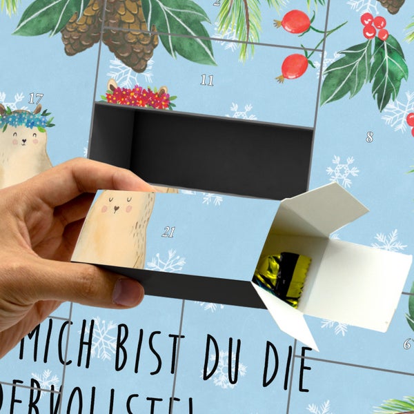 Mr. & Mrs. Panda Befüllbarer Adventskalender Bären mit Blumenkranz - Blau Pastell