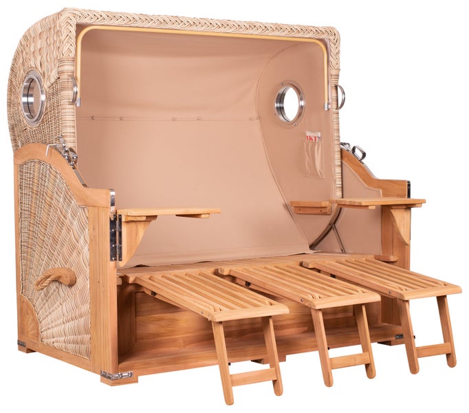 Strandkorb Westerland XXL Teak Bullauge PE shell Dessin 581