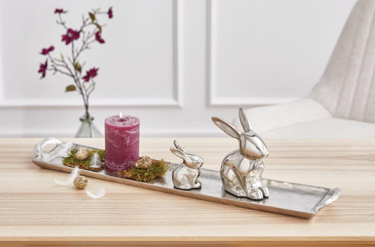 FRANK FLECHTWAREN|Figur Silberhase, 2er Set, 4,5 x 6 x 8 cm, 7 x 10 x 14 cm, ALUMINIUM