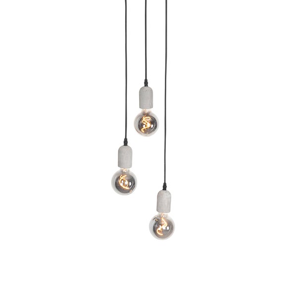 Pendelleuchte mit drei Glühbirnen und Betonfassung