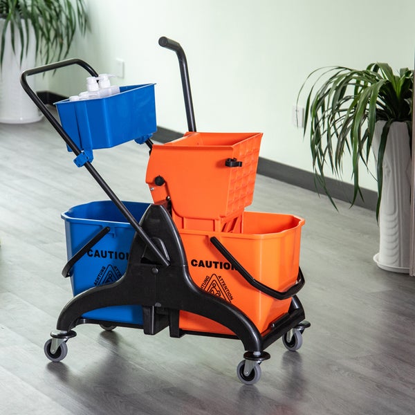 HOMCOM Putzwagen Reinigungswagen 26 Liter Wischwagen mit Wischmopp-Presse, Haushaltswagen mit Rollen Orange