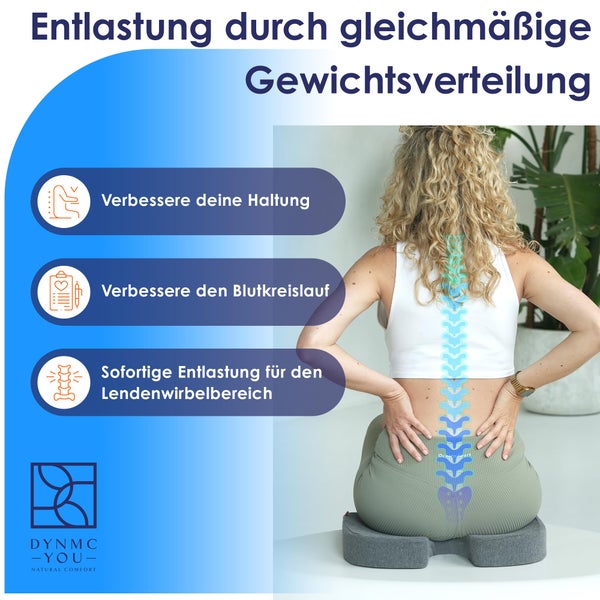 DYNMC You Ergonomisches Sitzkissen Bürostuhl - Mittelhart H3 - Test SEHR GUT - [MIT PHYSIOTHERAPEUTEN ENTWICKELT] - Sitzkissen Stuhl Entlastet Rücken & Erhöht Sitzkomfort