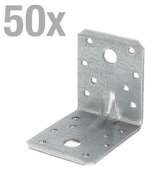 Winkelverbinder aus Stahl mit Sicke im 50 Stück Set zur stabilen Holzverbindung im Bauwesen