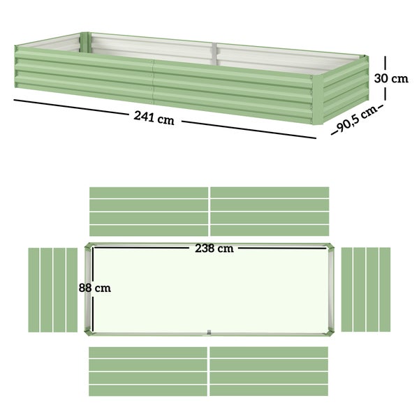 Outsunny Hochbeet Stahl, Pflanzbeet Frühbeet Gartenbeet Blumenkasten steckbar, Pflanzkasten Pflanzkübel Gemüsebeet 241x90,5x30cm für Garten Terrasse, für Blumen, Pflanzen, Obst, Gemüse, Grün