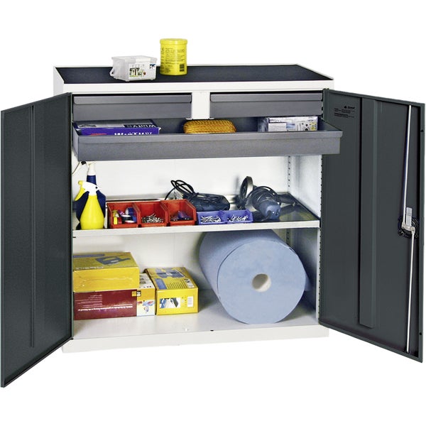 Stumpf Werkzeug- und Materialschrank Serie 3000 lichtgrau / anthrazitgrau + 2 Schubladen 100 mm + 1 Schublade 100 mm durchgehend + 1 Auszugsboden - 3007371