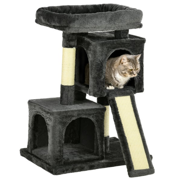 PawHut Kratzbaum 83 cm Kleiner Katzenkratzbaum mit Sisalsäulen, Katzenkratzbaum, Katzen Kletterbaum, Katzenbaum, Katzenmöbel Spielbaum für kleine Katzen, Dunkelgrau