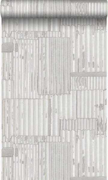 Origin Wallcoverings Tapete industrielle Wellplatten aus Metall 3D Crême-Weiß - 53 cm x 10.05 m - 347619