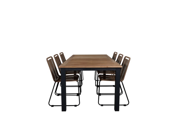 Panama Gartenset Tisch 100x224/324cm und 6 Stühle Lindos schwarz, natur. 100 X 224 X 74 cm