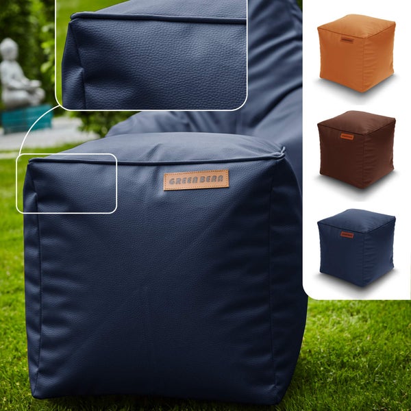 Green Bean Sitzhocker aus Kunstleder - Pouf mit EPS Perlen Füllung - 40 x 40 cm - perfekte Ergänzung zum Sitzsack - Sitzwürfel Sitzkissen Hocker Fußhocker - Dunkelblau