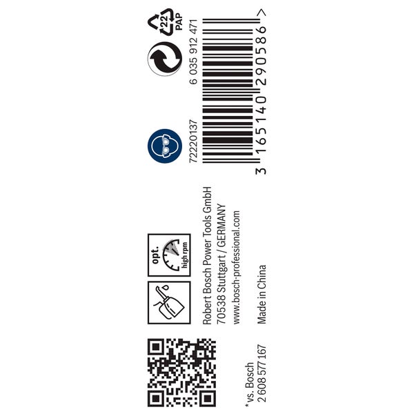Informationen zu Robert Bosch Power Tools, Papierverpackungssymbol und Augenschutzpflicht